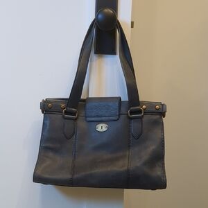Fossil Vintage Revival Satchel Bucket Leather Shoulder Bag In Grey Blue
